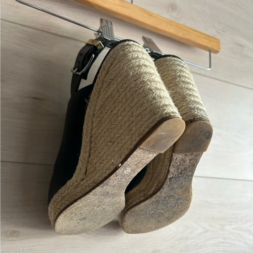 Balenciaga Black Leather Espadrille Wedge Sandals Size 10